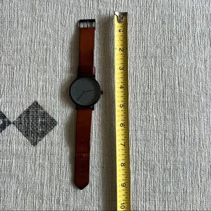 Of All Threads watch. Brown leather band. Unisex.